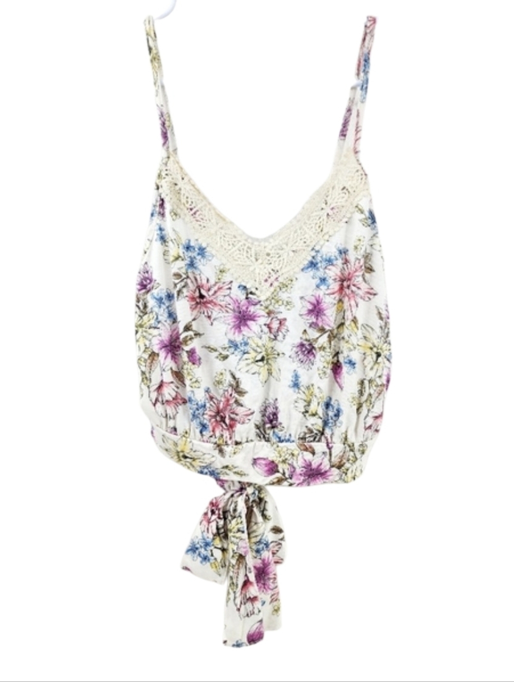 Persaya Floral Tank Top Women's Size Small Tie Back Lace Neckline